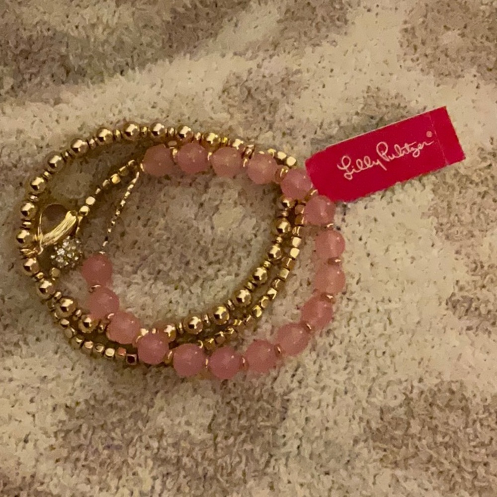 NWT Lilly Pulitzer Gold and Pink Bracelet Set